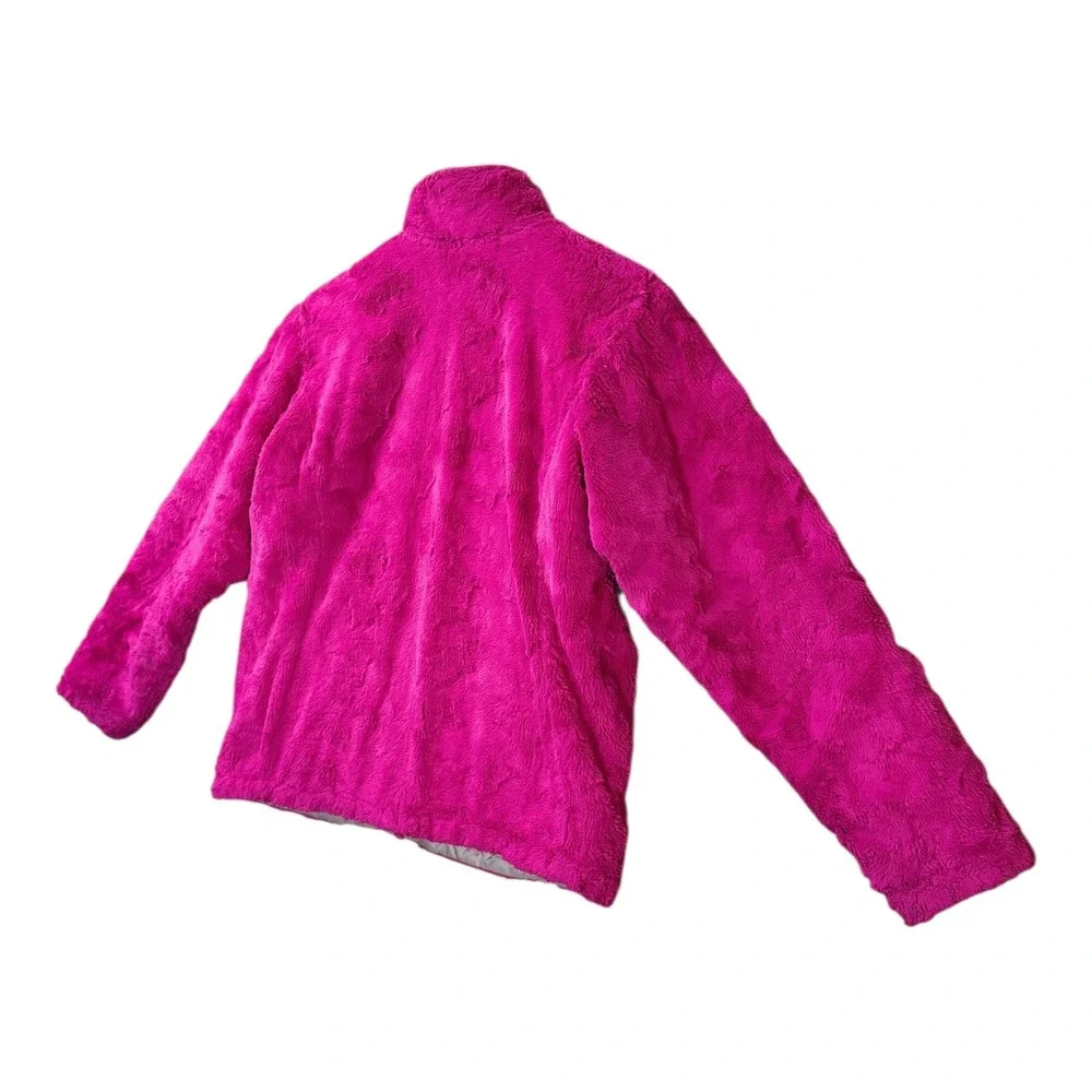 The‎ North Face Girls Reversible Mossbud Swirl Jacket XL Pink Gray Fleece Puffer